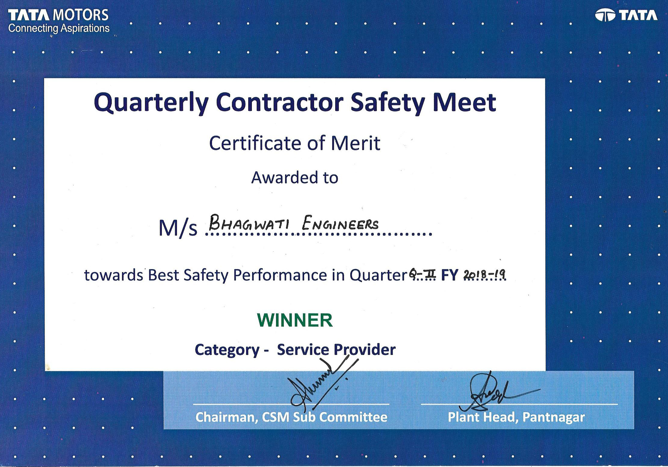Best Safety Performance – Q2 FY 2018–19