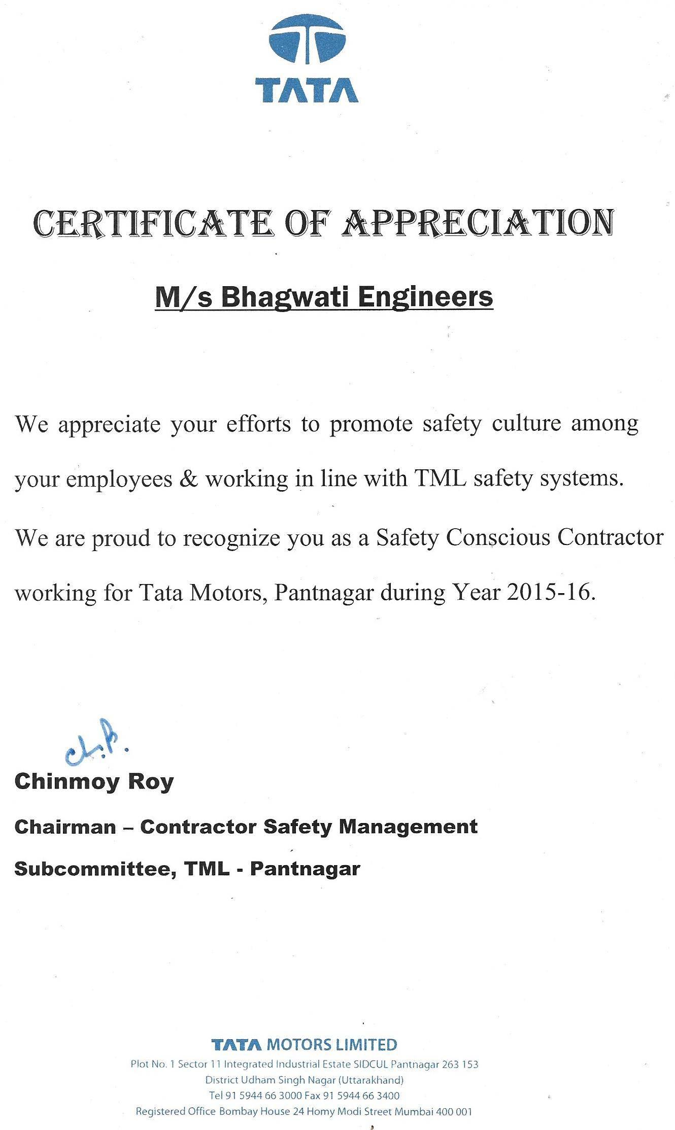 Safety Conscious Contractor – 2015–16